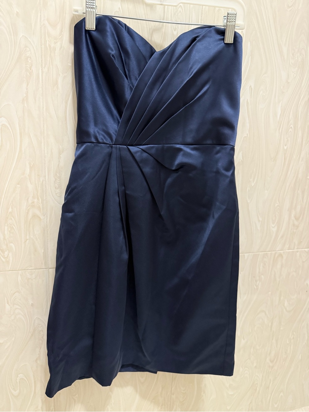 David's Bridal Strapless Satin Dress with Pleating F15103 SIZE 2 NAVY BLUE